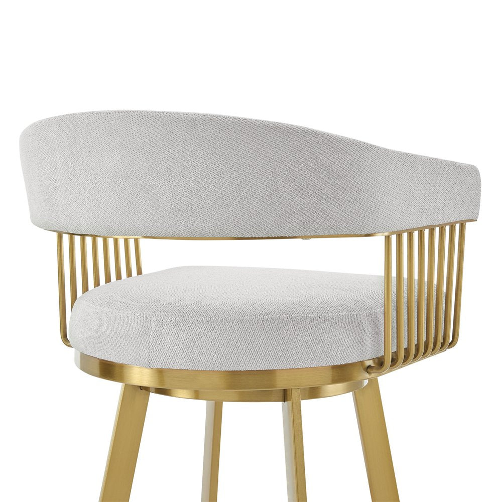 26" Silver and Gold Fabric and Stainless Steel Low Back Counter Height Swivel Bar Chair