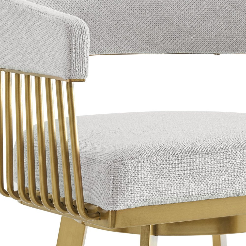 26" Silver and Gold Fabric and Stainless Steel Low Back Counter Height Swivel Bar Chair
