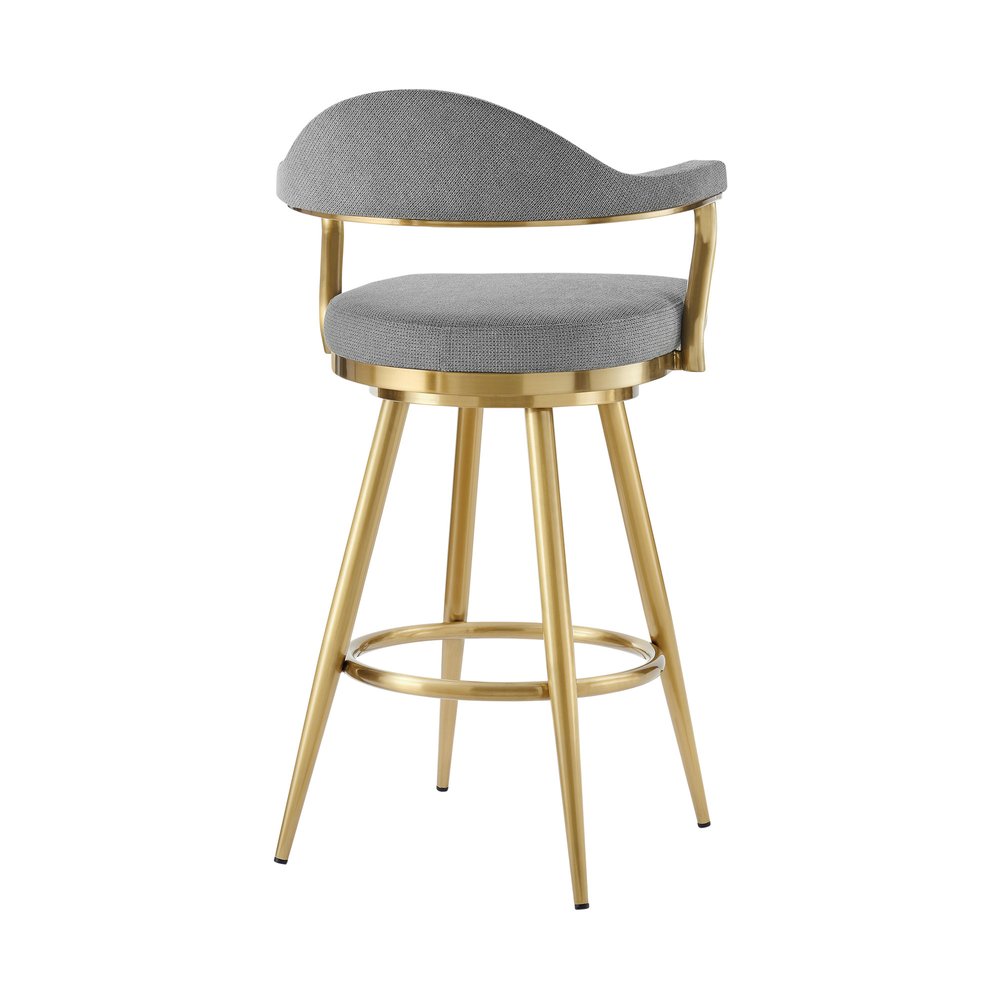 26" Gray and Gold Fabric and Stainless Steel Counter Height Swivel Bar Chair
