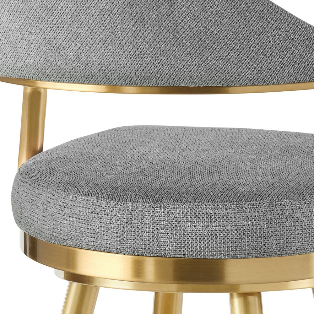 26" Gray and Gold Fabric and Stainless Steel Counter Height Swivel Bar Chair