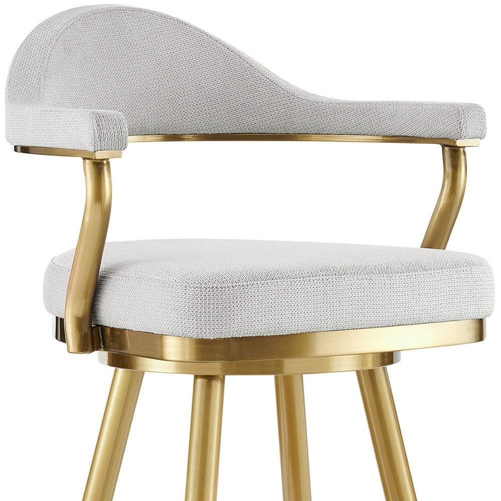 26" Silver and Gold Fabric and Stainless Steel Counter Height Swivel Bar Chair