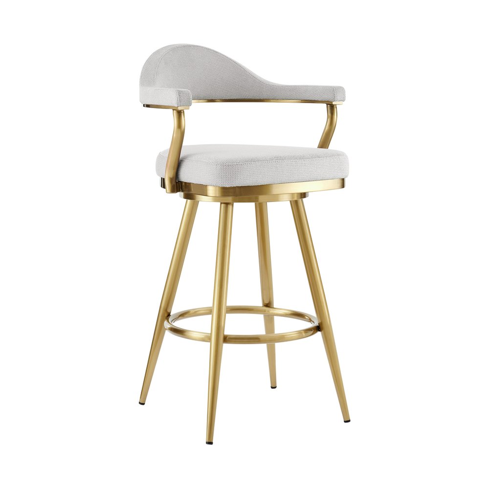 26" Silver and Gold Fabric and Stainless Steel Counter Height Swivel Bar Chair