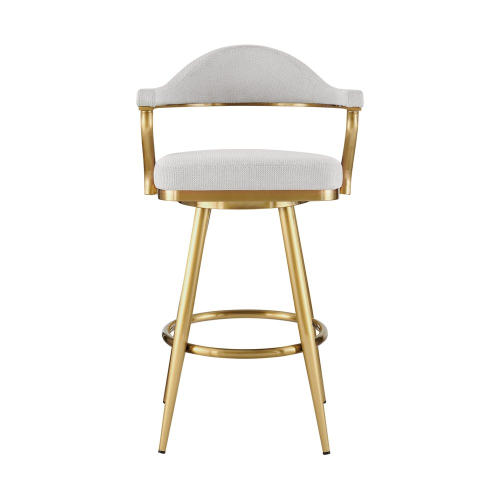 26" Silver and Gold Fabric and Stainless Steel Counter Height Swivel Bar Chair