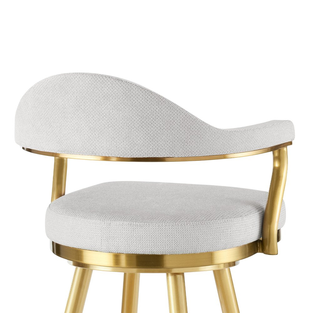 26" Silver and Gold Fabric and Stainless Steel Counter Height Swivel Bar Chair