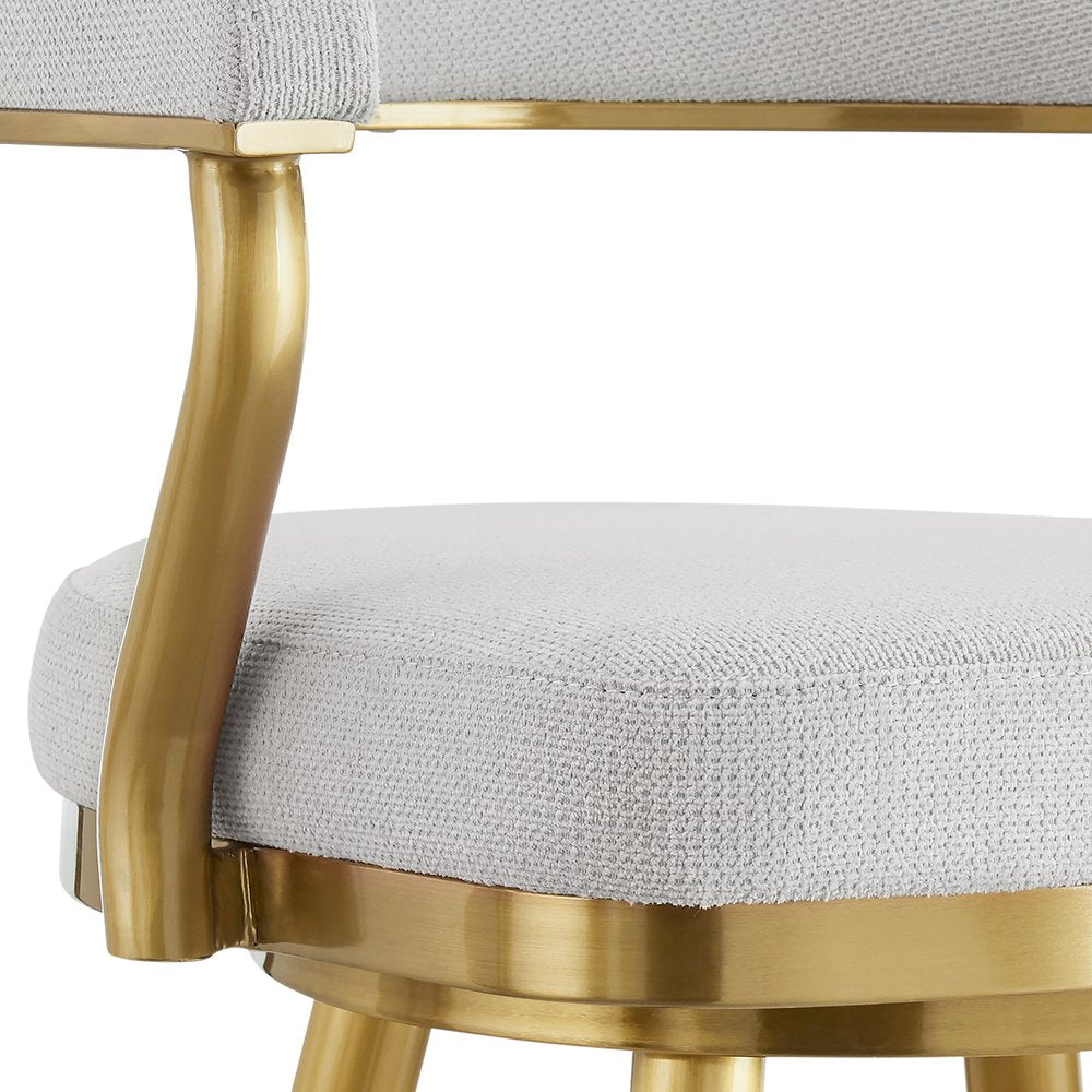26" Silver and Gold Fabric and Stainless Steel Counter Height Swivel Bar Chair