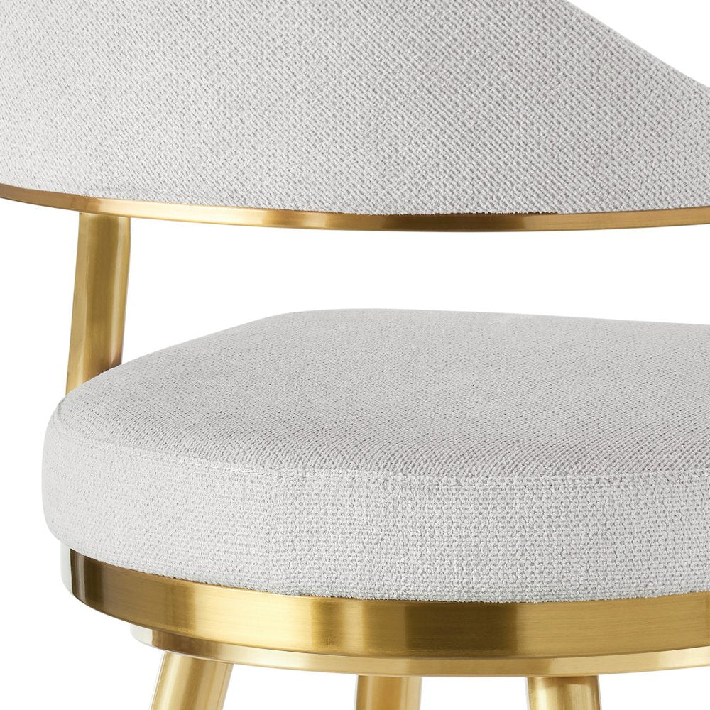 26" Silver and Gold Fabric and Stainless Steel Counter Height Swivel Bar Chair