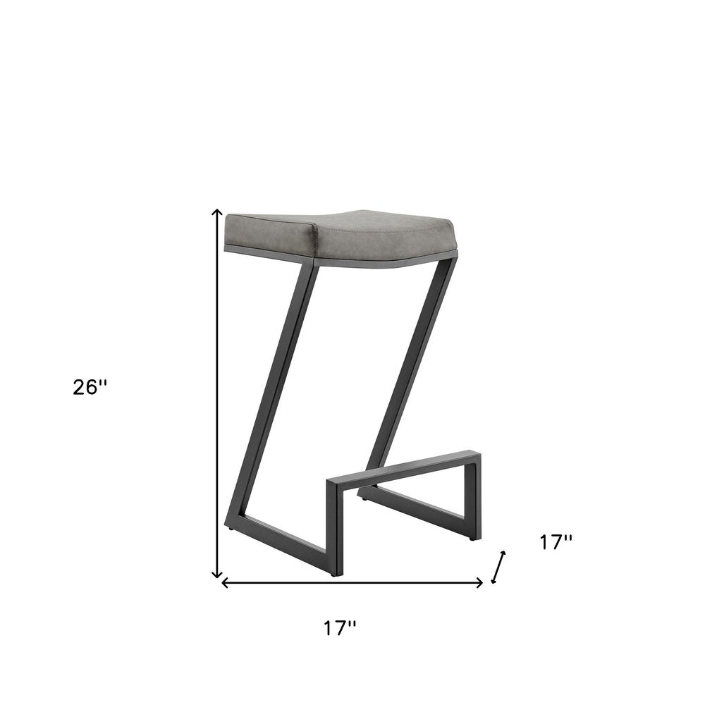 26" Gray and Black Faux Leather and Iron Backless Counter Height Bar Chair