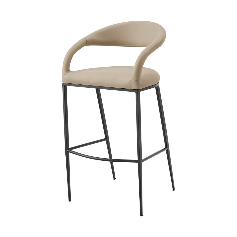 26" Beige and Black Faux Leather and Iron Low Back Counter Height Bar Chair