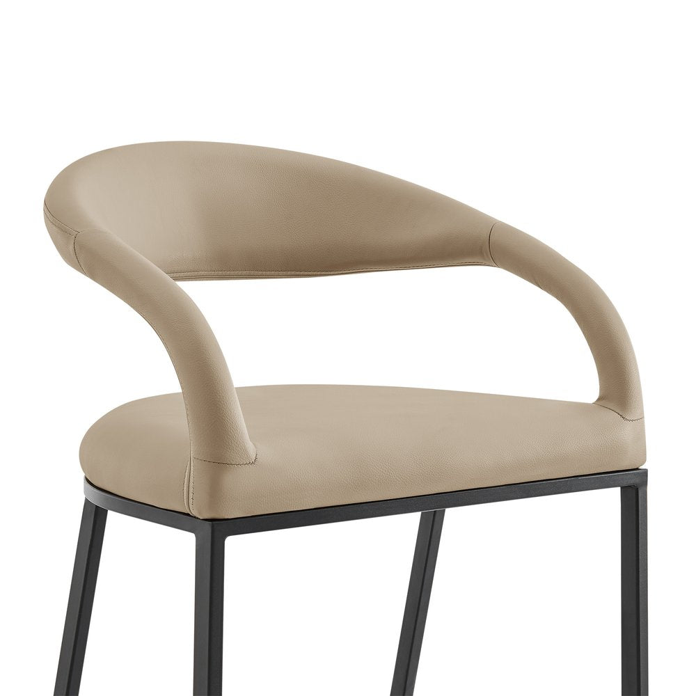 26" Beige and Black Faux Leather and Iron Low Back Counter Height Bar Chair