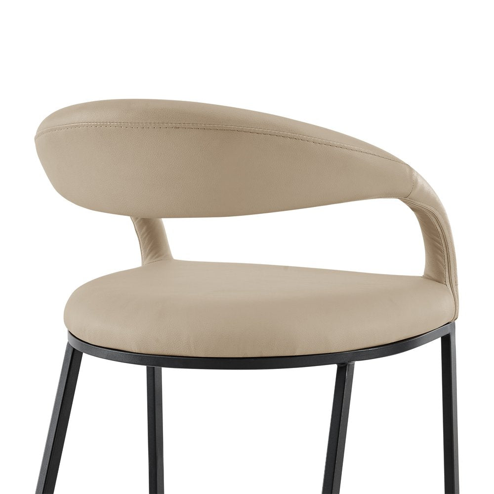 26" Beige and Black Faux Leather and Iron Low Back Counter Height Bar Chair
