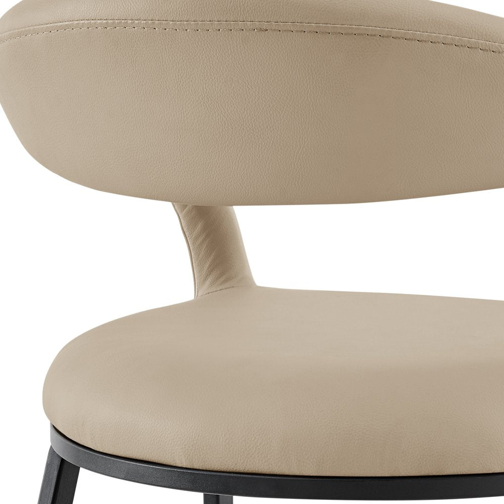 26" Beige and Black Faux Leather and Iron Low Back Counter Height Bar Chair
