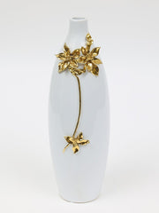 18" Gold Floral Oval Ceramic Table Vase With Sculptural Details