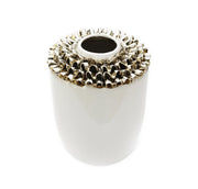 10" White Round Ceramic Table Vase With Sculptural Details