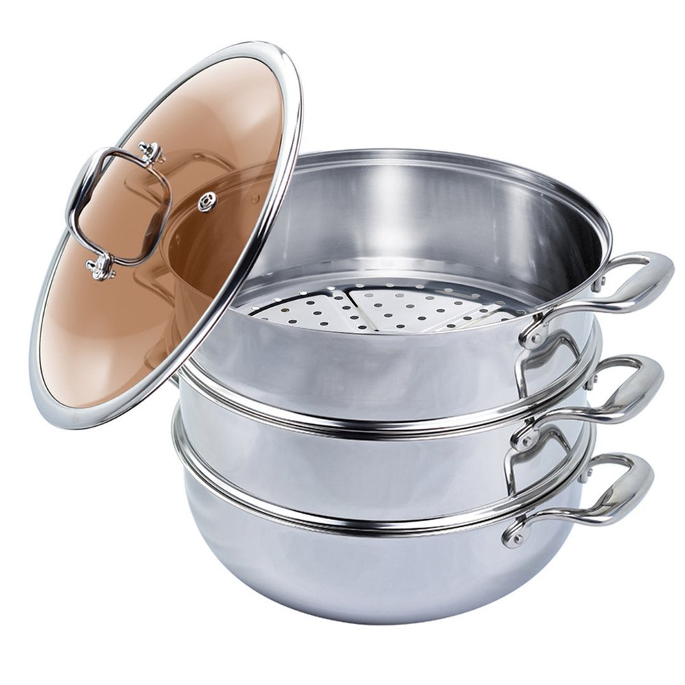 13" Silver Stainless Steel Food Steamer