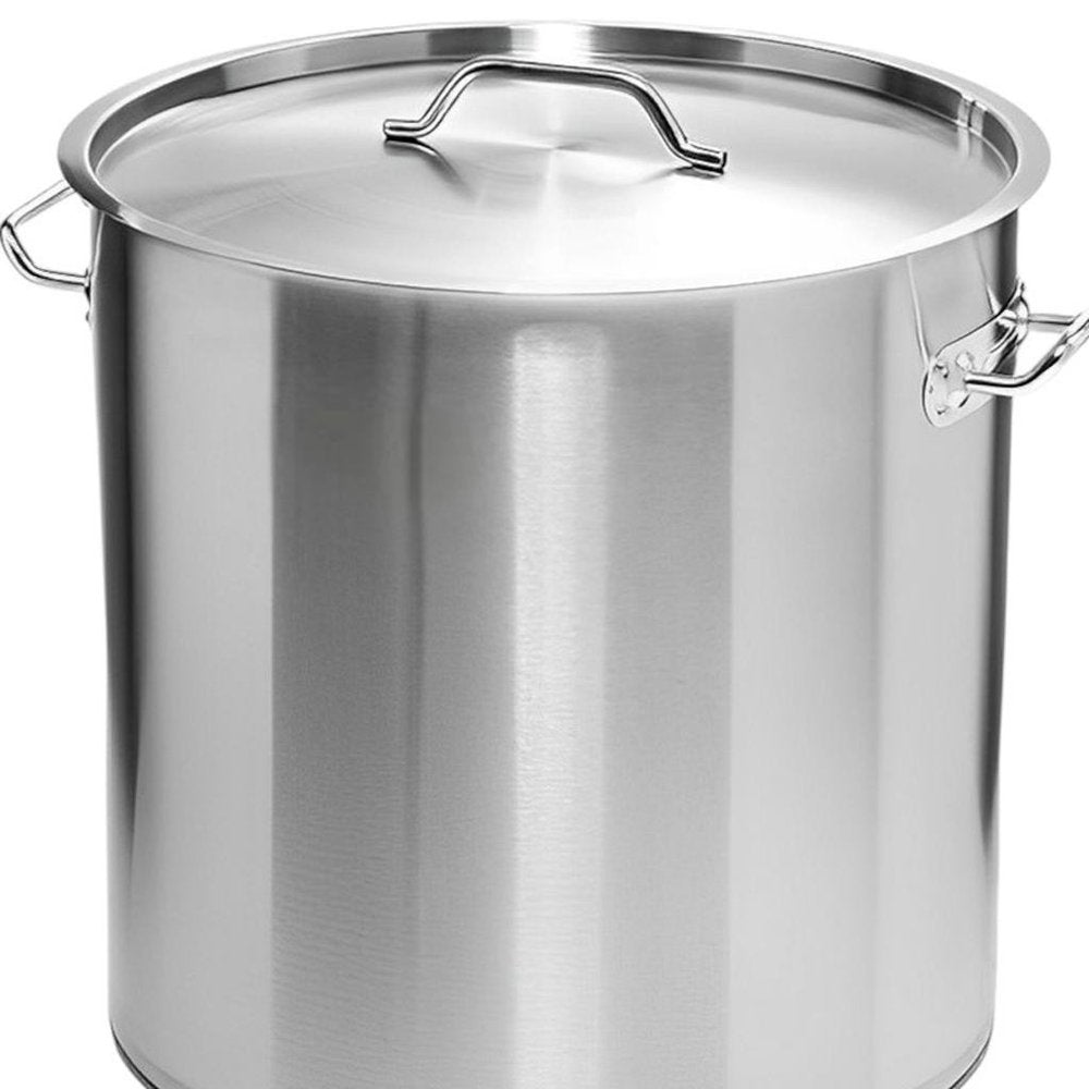 14" Silver Stainless Steel Stock Pot