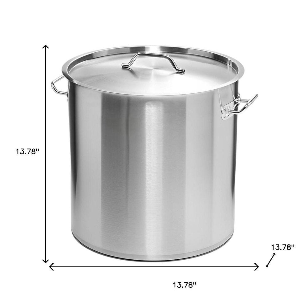 14" Silver Stainless Steel Stock Pot