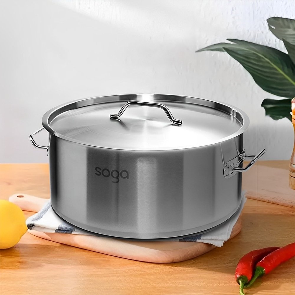 12" Silver Stainless Steel Stock Pot