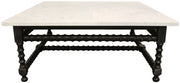 48" White And Black Genuine Marble And Solid Wood Square Coffee Table