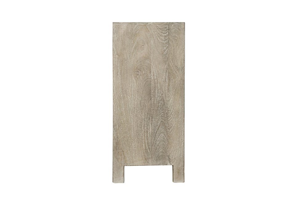 78" Gray Distressed Solid Wood Carved Floral Sideboard with Four Doors