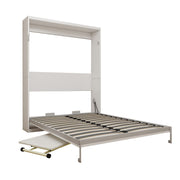 Queen Size Wall Mounted Murphy Bed With Manual Height Adjustable Desk, Cabinet & Frame & Computer Desk - White