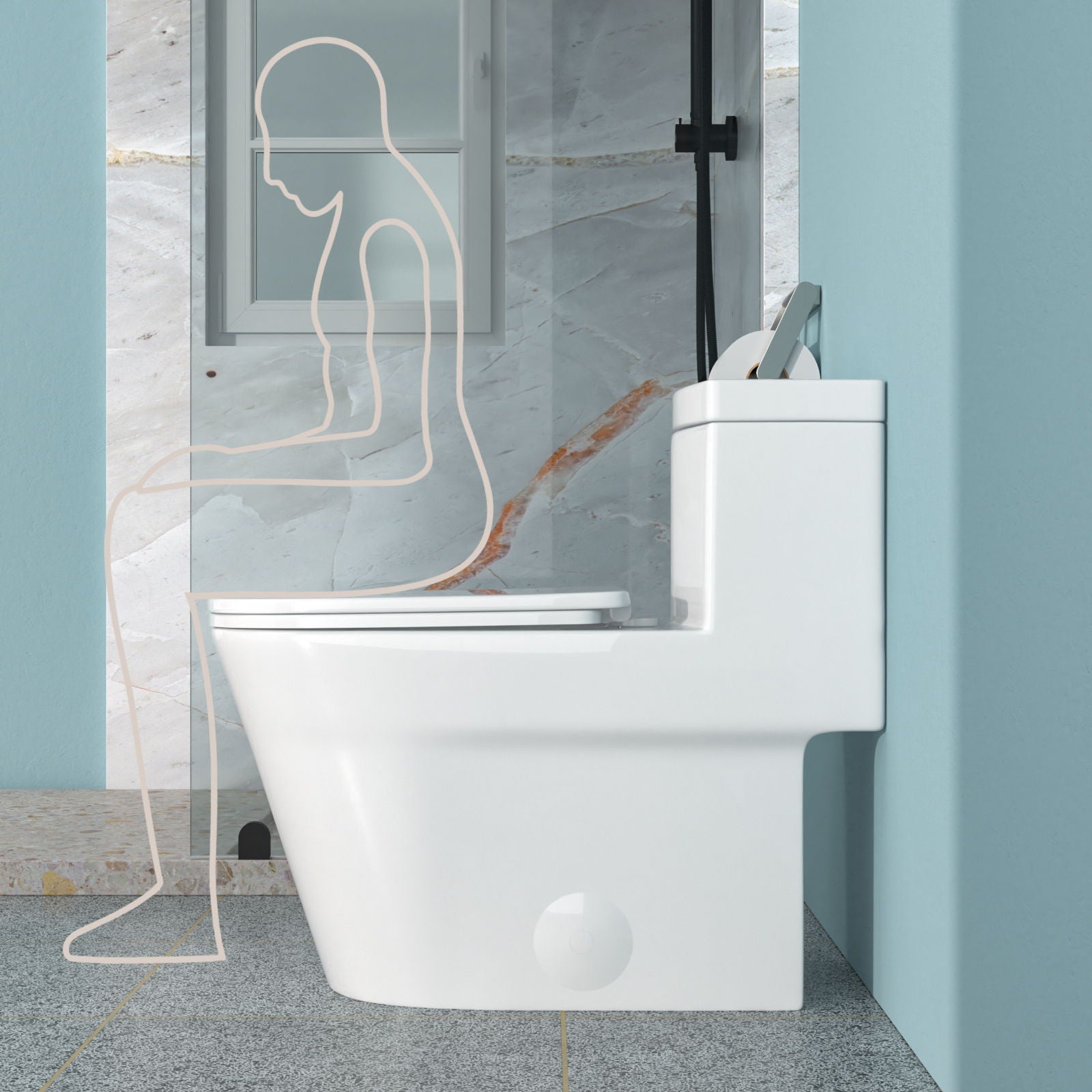 1 Piece Toilet For Bathroom, Dual Flush 1.24 / 1.43 Gpf, Soft Closing Seat - White