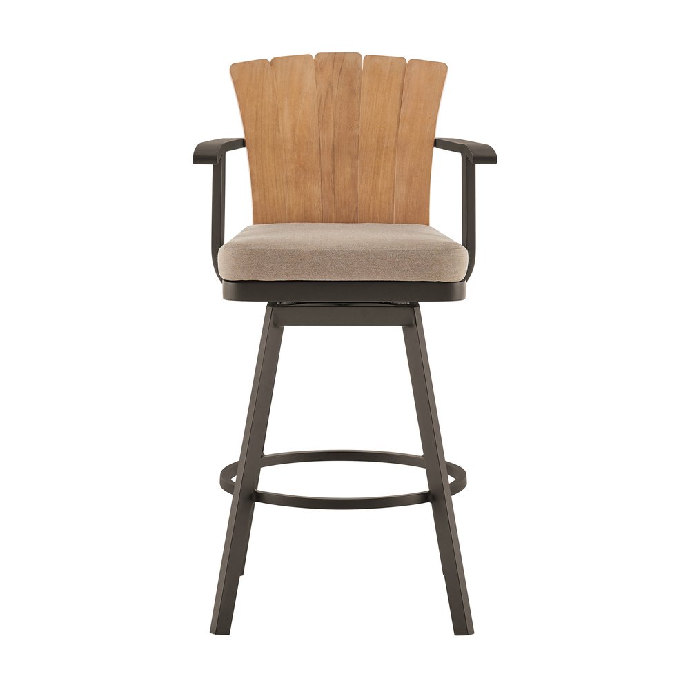 40" Brown Metal Swivel Outdoor Counter Height Bar chair with Footrest