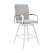 48" Light Gray Metal Swivel Outdoor Bar Height chair with Footrest
