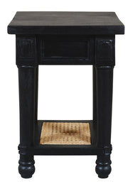 20" Black And Natural Solid Wood And Cane Square End Table With Shelf