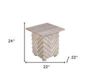 24" White Distressed Solid Wood Square End Table