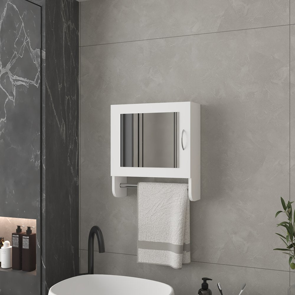 18" White Wood, Metal Floating Bathroom Vanity And Medicine Cabinet With Mirror