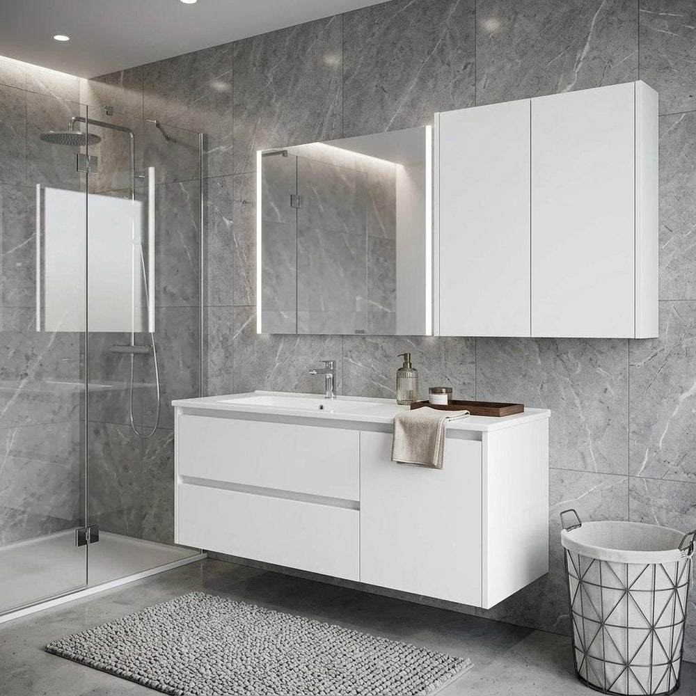 32" White Wood Wall Mounted Double Door Medicine Cabinet