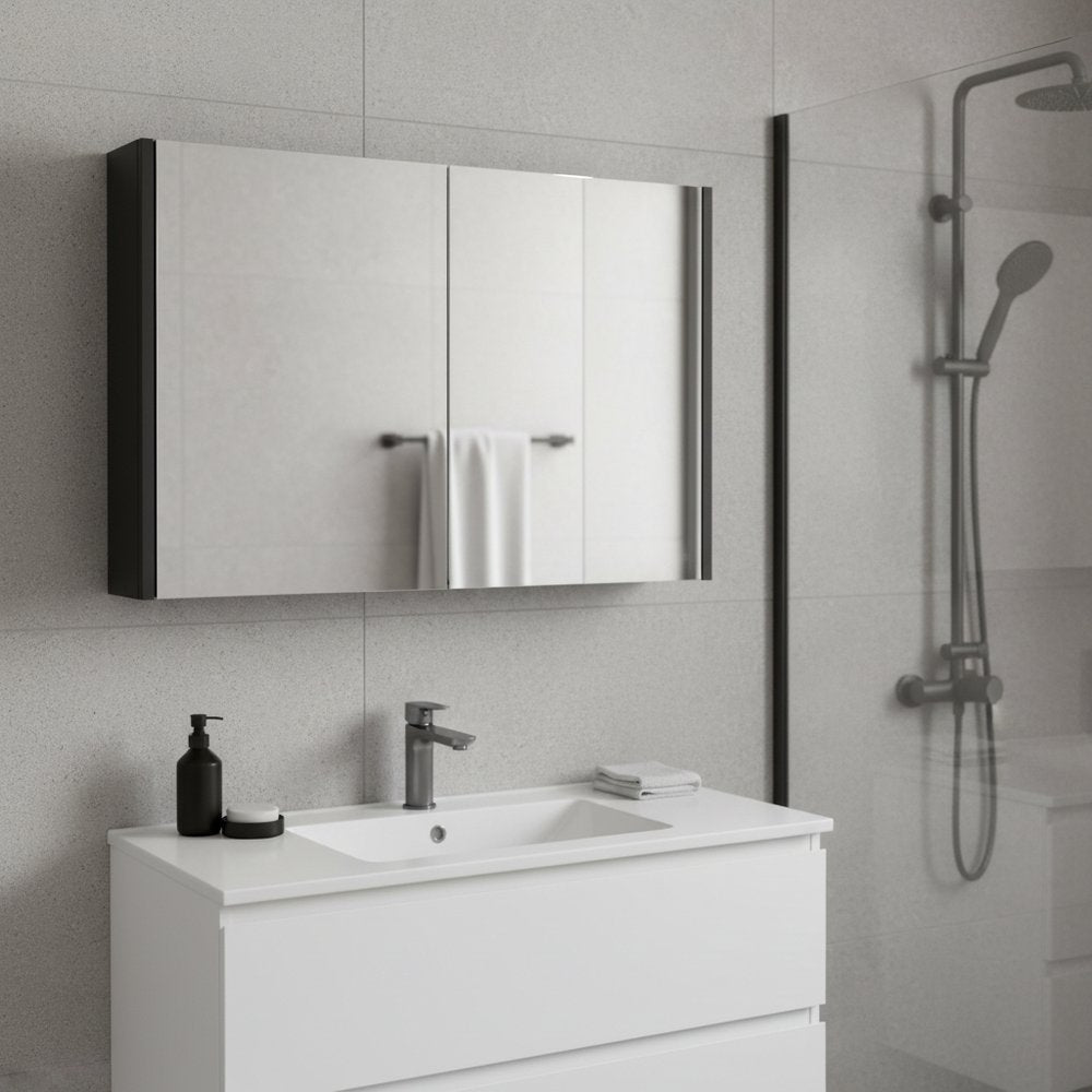 32" Black Wood Floating Bathroom Vanity And Medicine Cabinet With Mirror