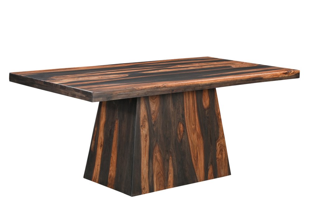 Seven Piece Dark Brown Solid Wood Dining Set with Six Chairs