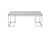 47" Oak and Silver Wood And Metal Frame Coffee Table