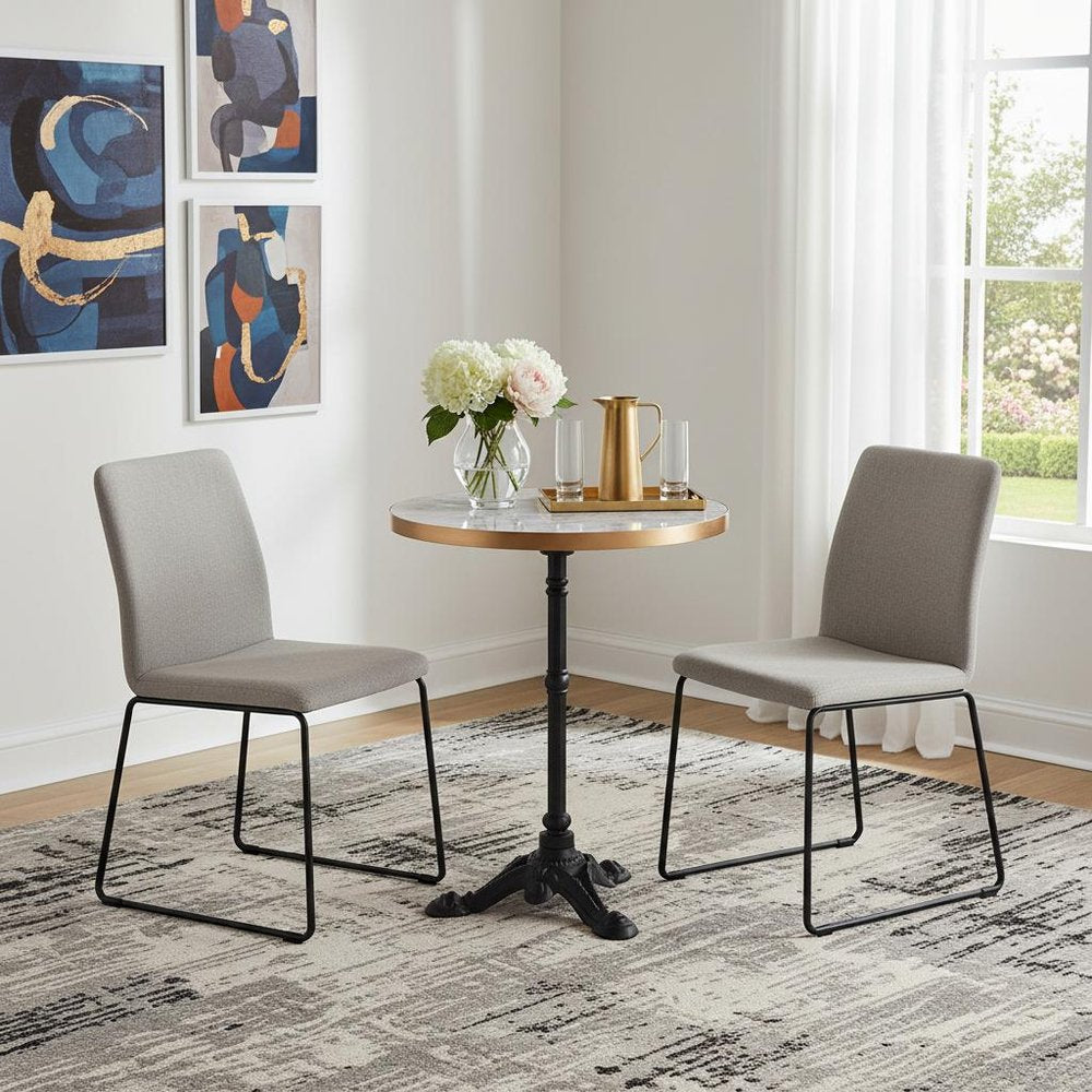 24" White And Black Wood And Aluminum Indoor Outdoor Pedestal Base Round Top Dining Table