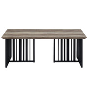 47" Oak and Black Wood And Metal Distressed Frame Coffee Table