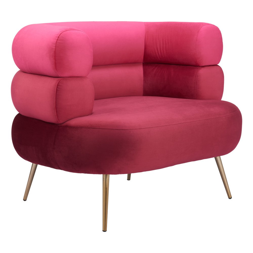 41" Red And Gold Velvet And Upholstered Arm Chair