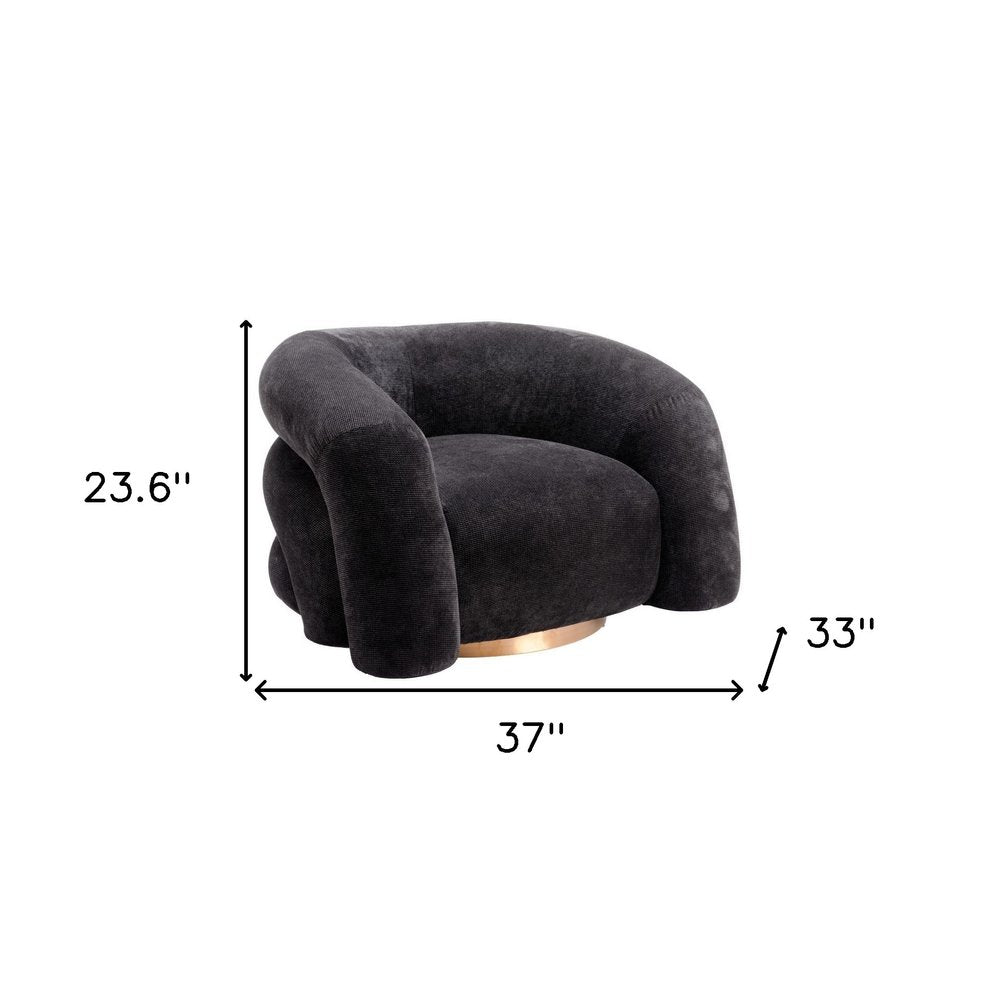 37" Black And Gold Faux Shearling And Upholstered Arm Chair