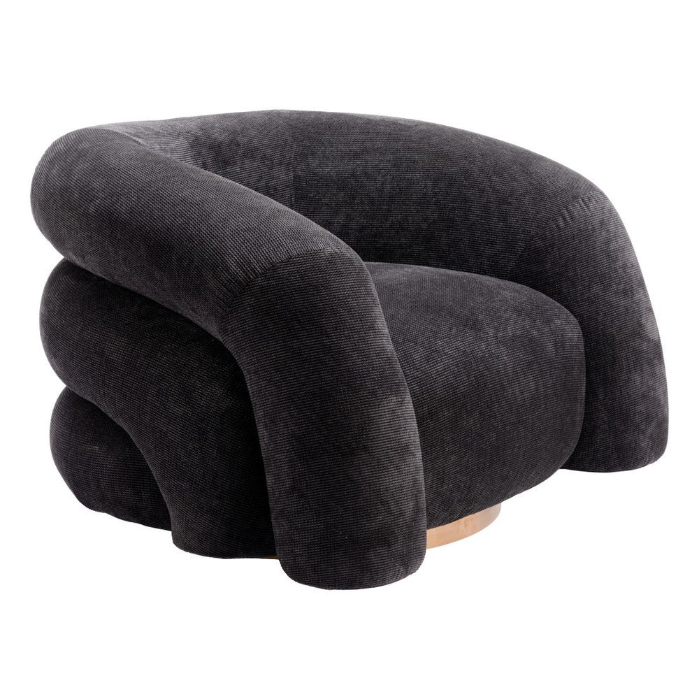 37" Black And Gold Faux Shearling And Upholstered Arm Chair