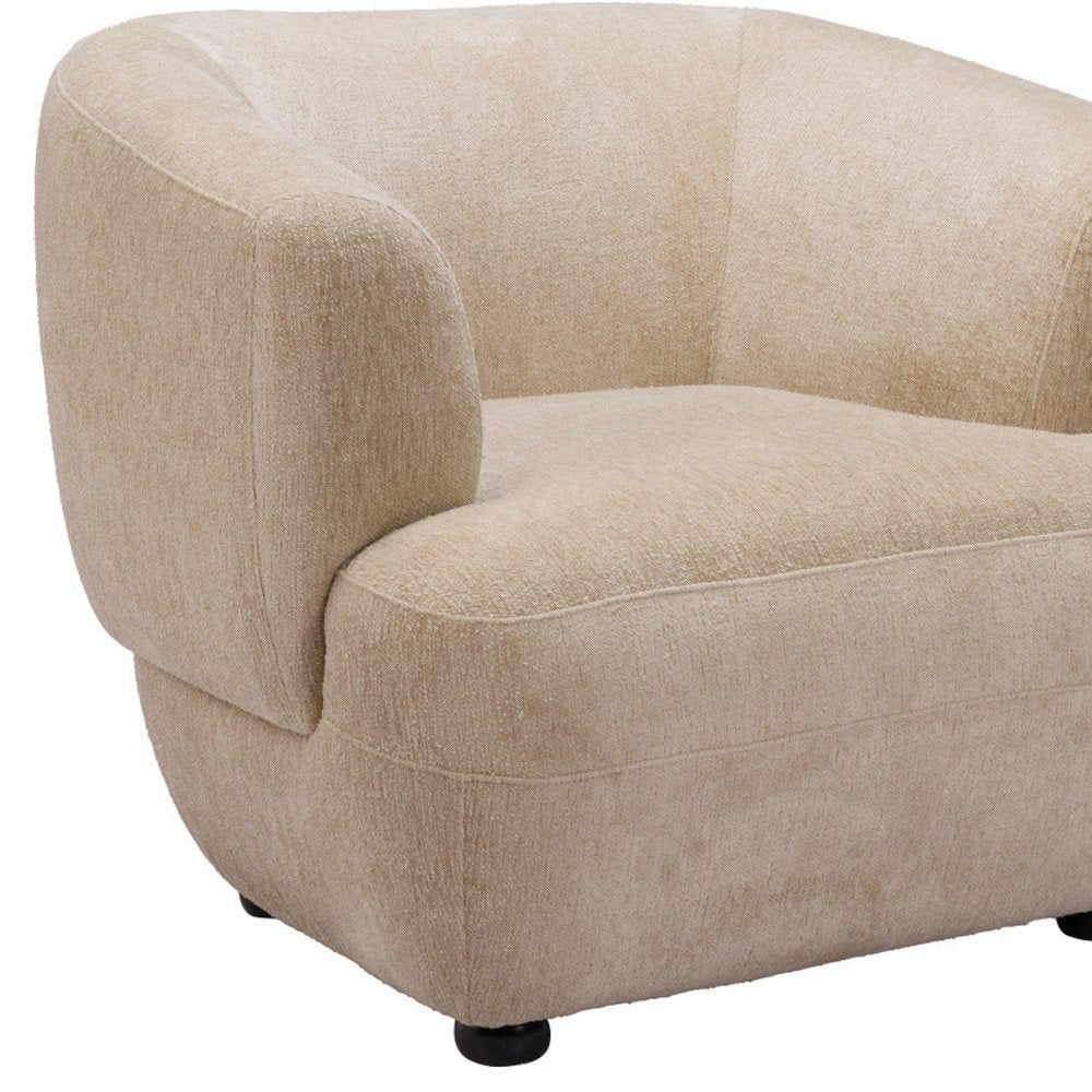 39" Beige And Black Faux Shearling And Upholstered Arm Chair