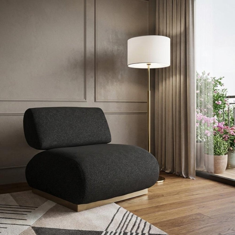 34" Black And Bronze Fabric And Upholstered Side Chair