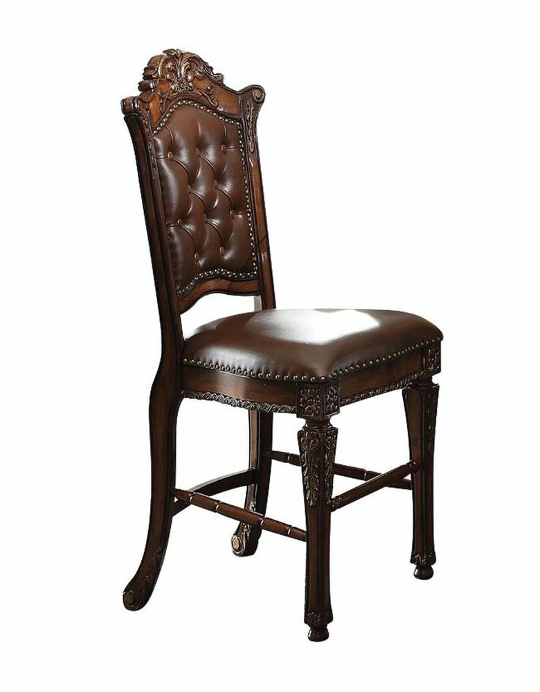 Set of Two 24" Brown Faux Leather and Solid Wood Counter Height Bar Chairs