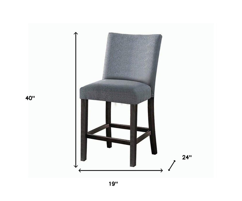 Set of Two 25" Gray and Espresso Fabric and Solid Wood Counter Height Bar Chairs