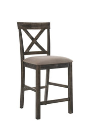 Set of Two 26" Tan and Dark Gray Linen and Solid Wood Counter Height Bar Chairs