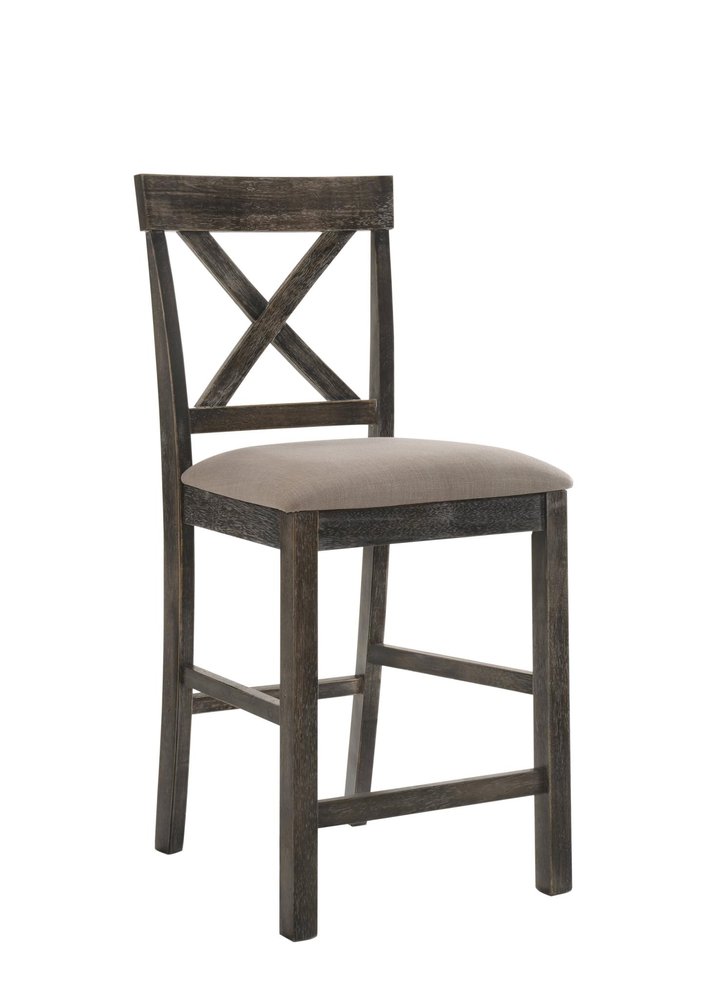 Set of Two 26" Tan and Dark Gray Linen and Solid Wood Counter Height Bar Chairs
