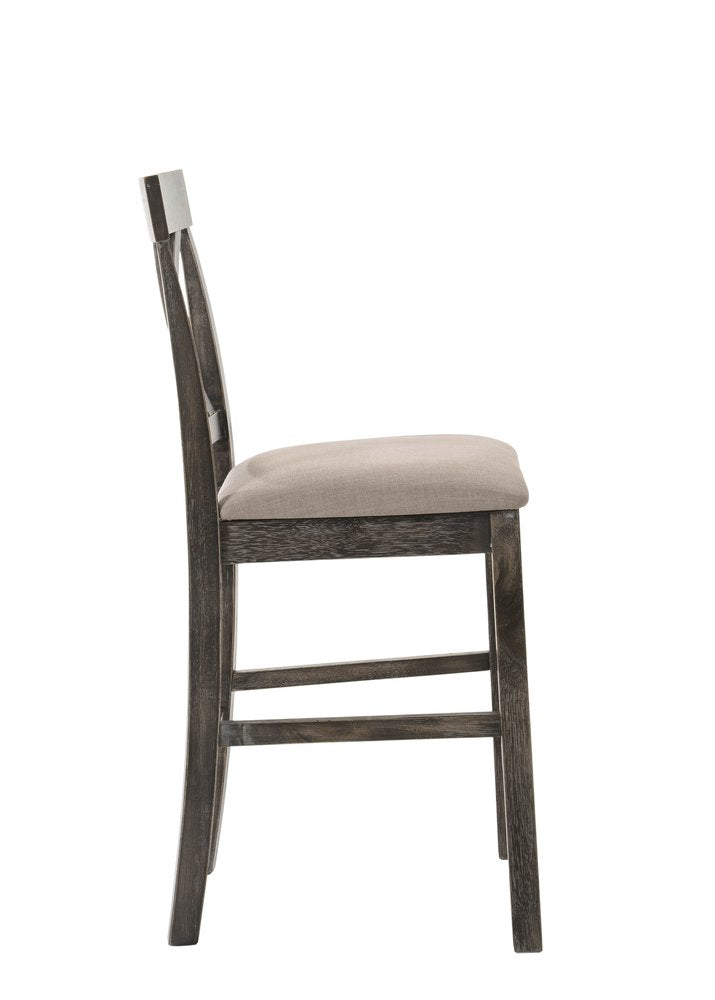 Set of Two 26" Tan and Dark Gray Linen and Solid Wood Counter Height Bar Chairs