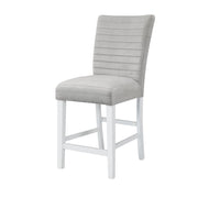 Set of Two 25" Gray and White Velvet and Solid Wood Counter Height Bar Chairs