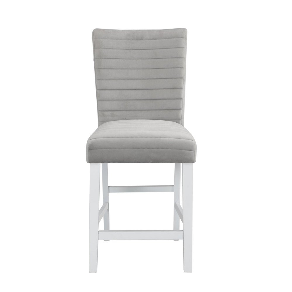 Set of Two 25" Gray and White Velvet and Solid Wood Counter Height Bar Chairs