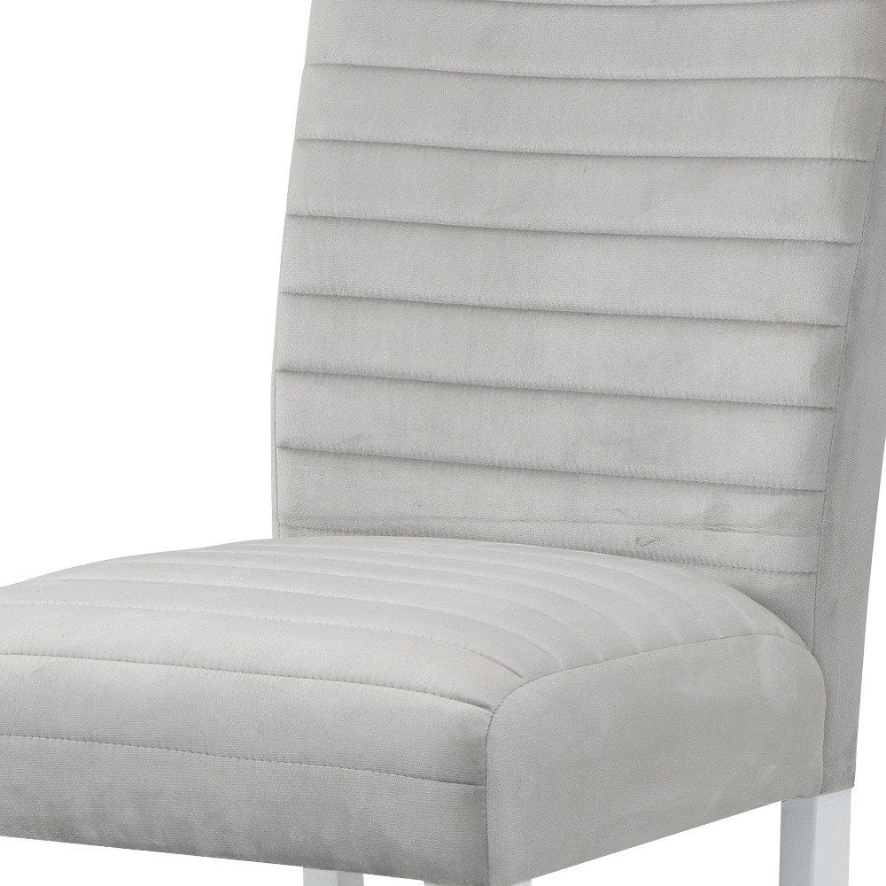 Set of Two 25" Gray and White Velvet and Solid Wood Counter Height Bar Chairs