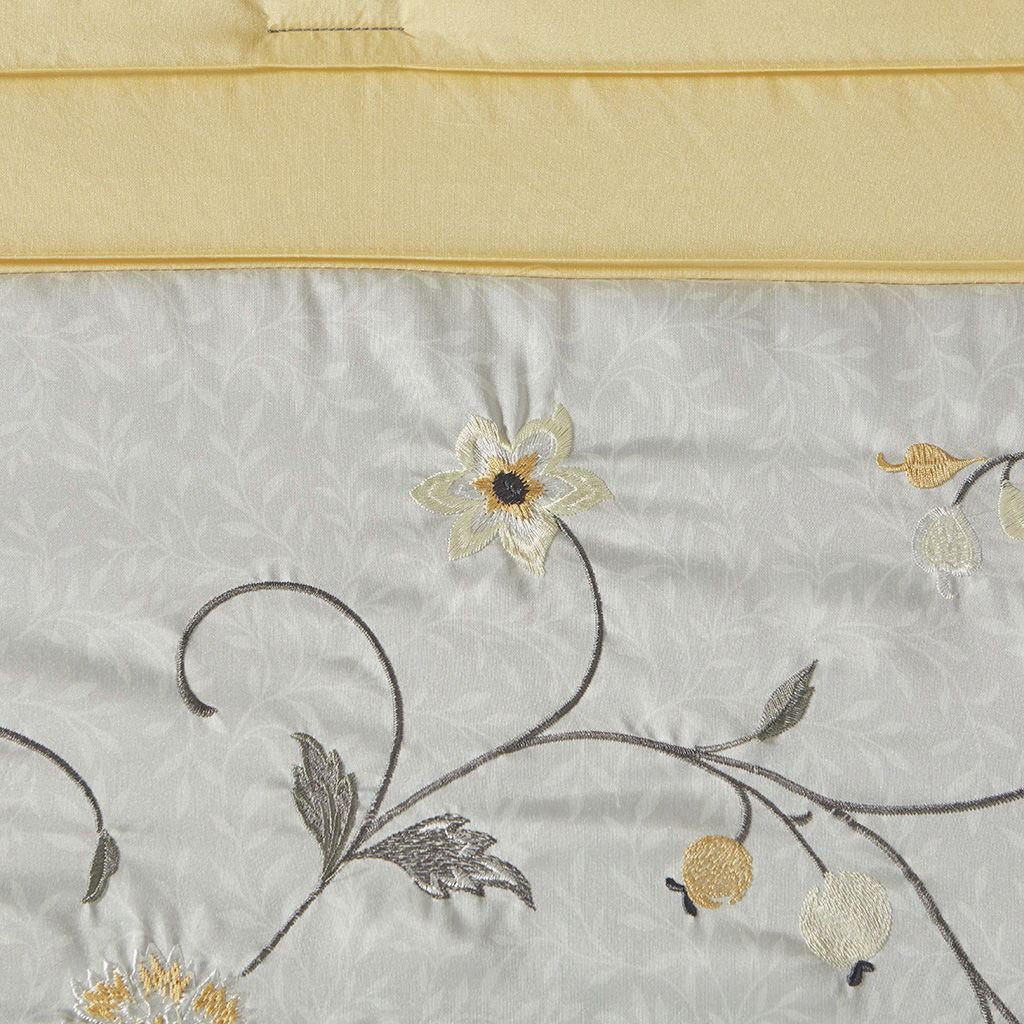 Serene - California King Embroidered Piece Comforter (Set of 7) - Yellow